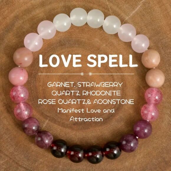 Natural Stone Bracelet Quartz Garnet Moonstone Rhodonite Stretch Love Healing - Picture 1 of 6